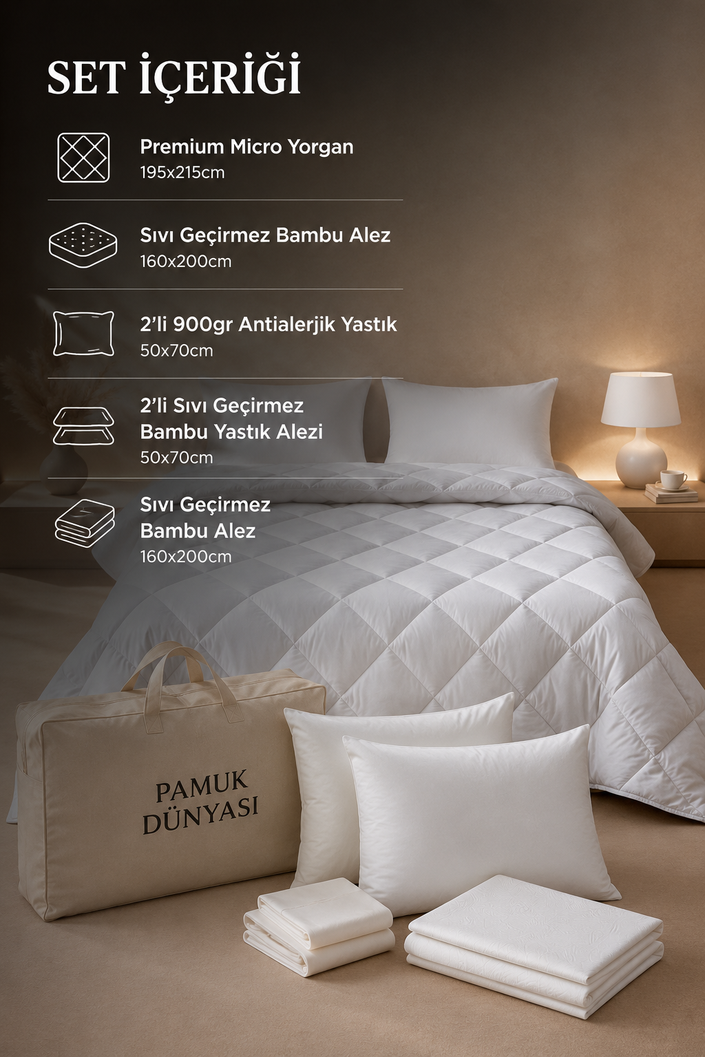 Çift Kişilik 6 Parça Bambu Uyku Seti