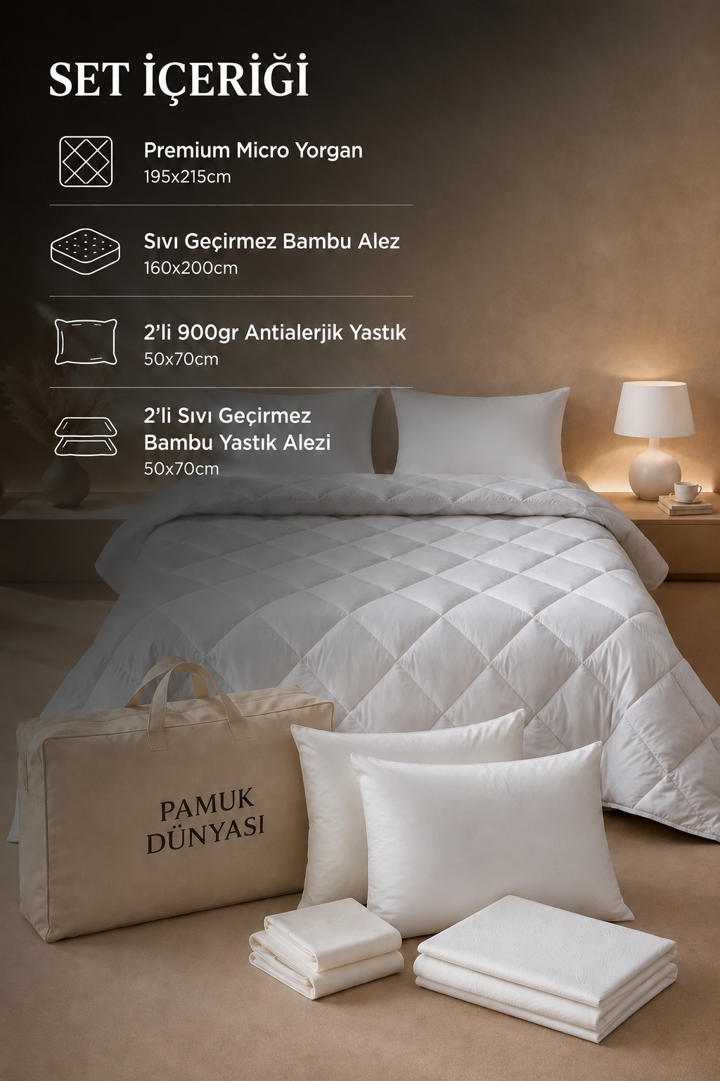 Çift Kişilik 6 Parça Bambu Uyku Seti