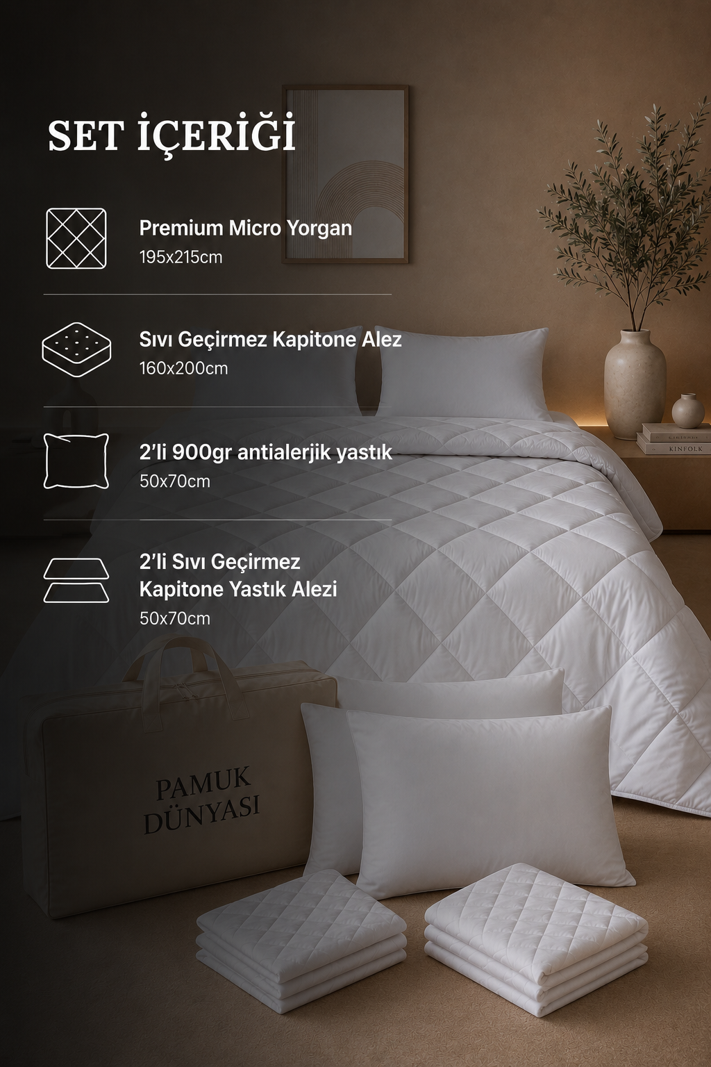 Çift Kişilik 6 Parça Kapitone Uyku Seti